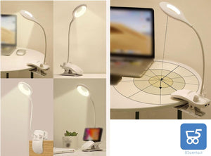 Lampada da Tavolo LED Touch Dimmerabile Flessibile con Morsetto Portapenne Ricaricabile USB 4800 mAh - Colore Azzurro