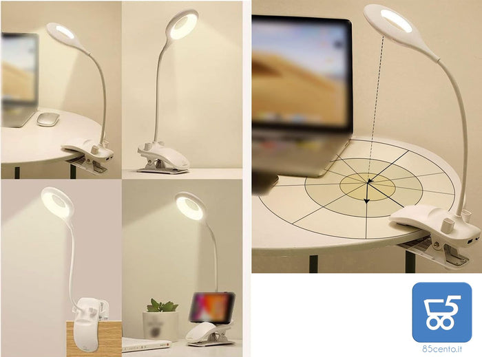 Lampada da Tavolo LED Touch Dimmerabile Flessibile con Morsetto Portapenne Ricaricabile USB 4800 mAh - Colore Azzurro