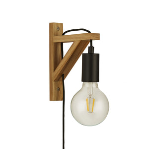 Lampada da parete Woody Plug In - Legno naturale e metallo nero