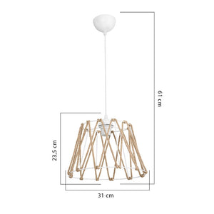 Lampada da soffitto Evren ASZ1029 in metallo bianco e paralume in corda iuta