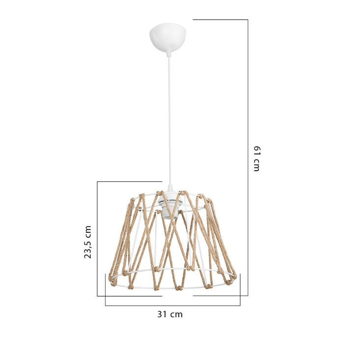 Lampada da soffitto Evren ASZ1029 in metallo bianco e paralume in corda iuta