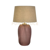 Lampada da tavolo Ametista 1Lt, vetro rosa con paralume in lino naturale