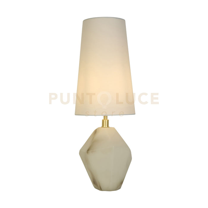 Lampada da tavolo Apex 1Lt, metallo ottone satinato, paralume bianco
