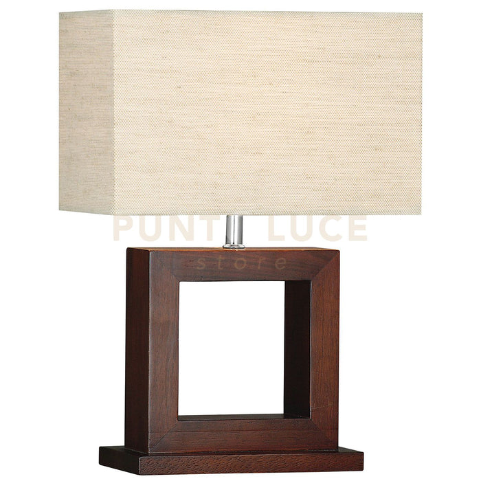 Lampada da tavolo Calven - Base in legno scuro e paralume in lino