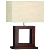 Lampada da tavolo Calven - Base in legno scuro e paralume in lino