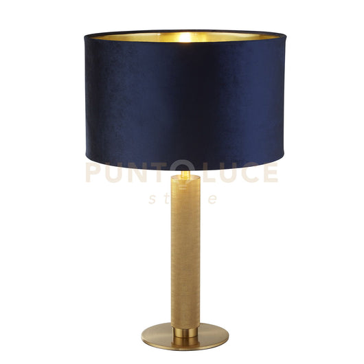 Lampada da tavolo London - Ottone zigrinato e paralume in velluto blu navy
