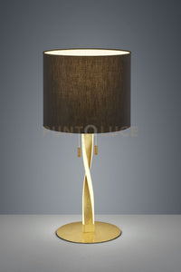 NANDOR LAMPADA DA TAVOLO CON PARALUME NERO E ASTA ELICOIDALE ILLUMINATA LED FOGLIA ORO CON INTERRUTTORI SEPARATI H.62CM ATTACCO  E27- LED 6W 600lm, 3000K