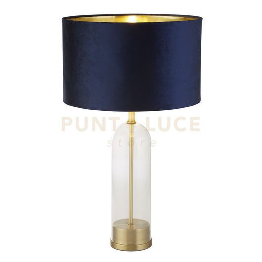 Lampada da tavolo Oxford - Vetro, ottone, paralume in velluto blu navy