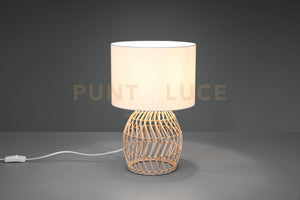 RIKE LAMPADA DA TAVOLO IN RATTAN EFFETTO NATURALE CON PARALUME BIANCO H. 38CM 1 LUCE ATTACCO E27