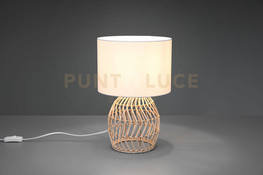 RIKE LAMPADA DA TAVOLO IN RATTAN EFFETTO NATURALE CON PARALUME BIANCO H. 38CM 1 LUCE ATTACCO E27