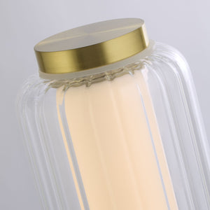 Lampada da tavolo a LED Mod, metallo ottone satinato, acrilico opalino e trasparente