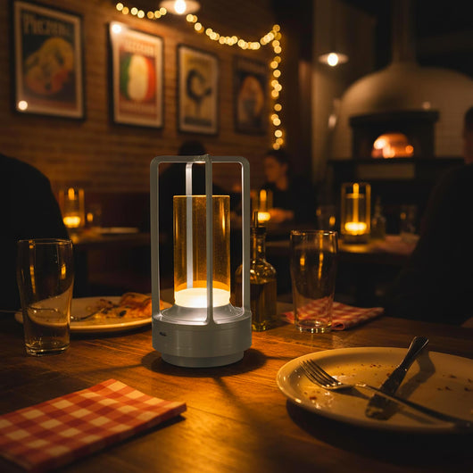 Lampada da tavolo ricaricabile USB LED 3W dimmerabile senza fili luce atmosfera per tavolini bar pub ristorante COLORE ARGENTO