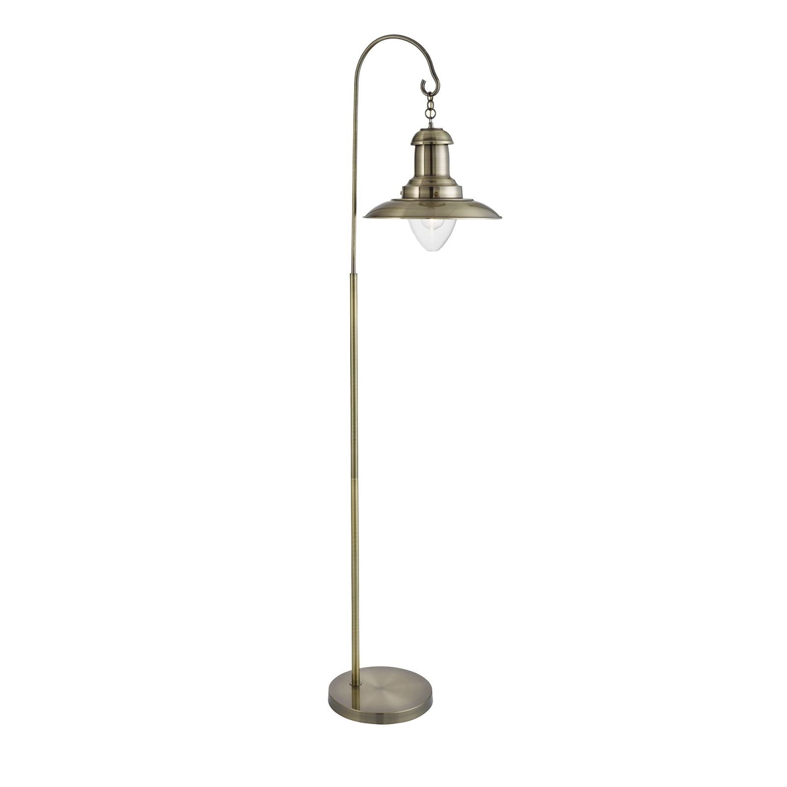 Lampada da terra Fisherman - Ottone anticato e paralume in vetro trasparente