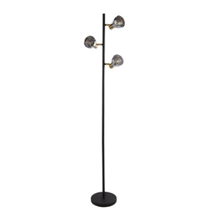 Lampada da terra Westminster 3Lt - Nero, ottone satinato e vetro fumé
