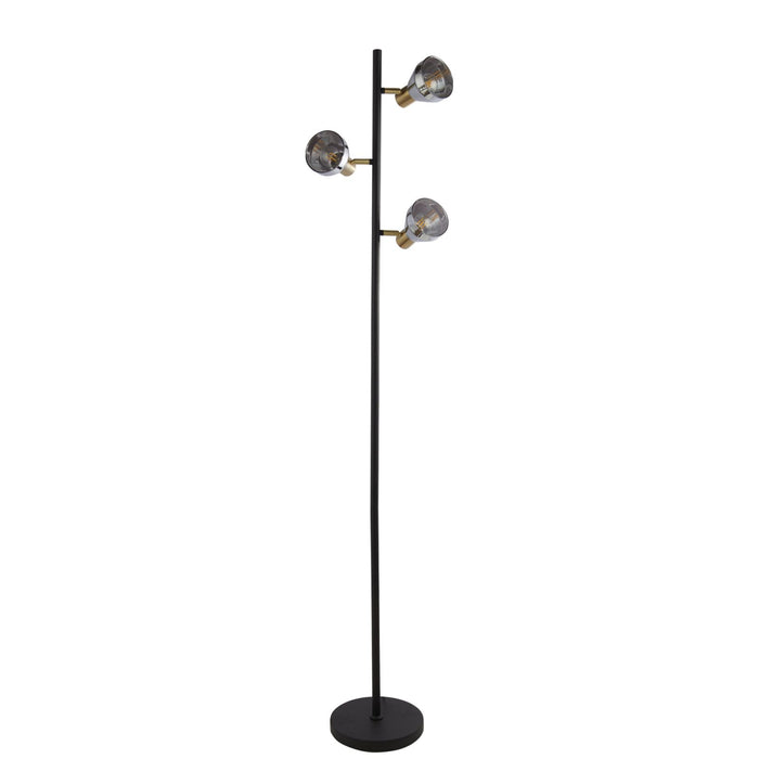 Lampada da terra Westminster 3Lt - Nero, ottone satinato e vetro fumé