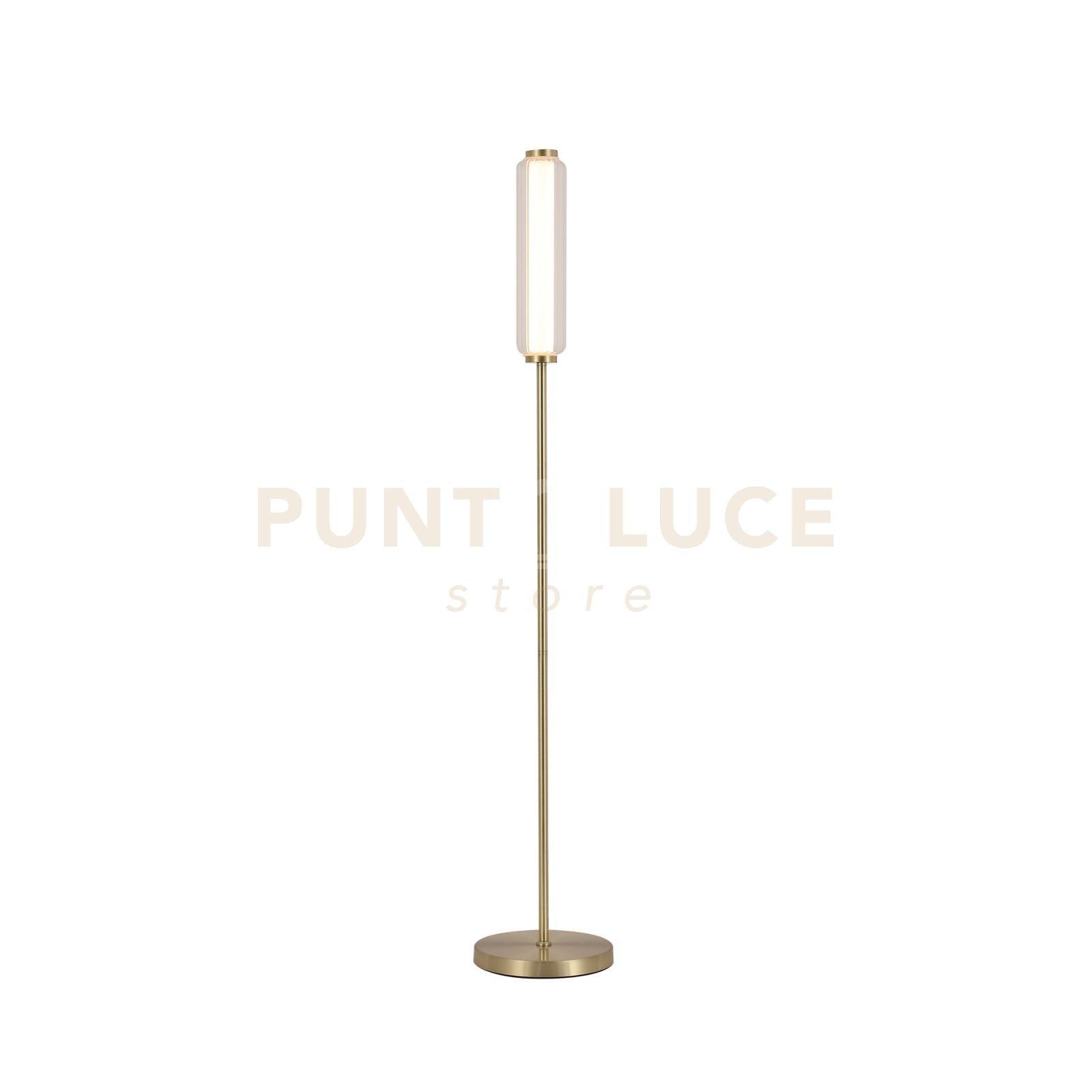 Lampada da terra a LED Mod, metallo ottone satinato, acrilico opalino e trasparente