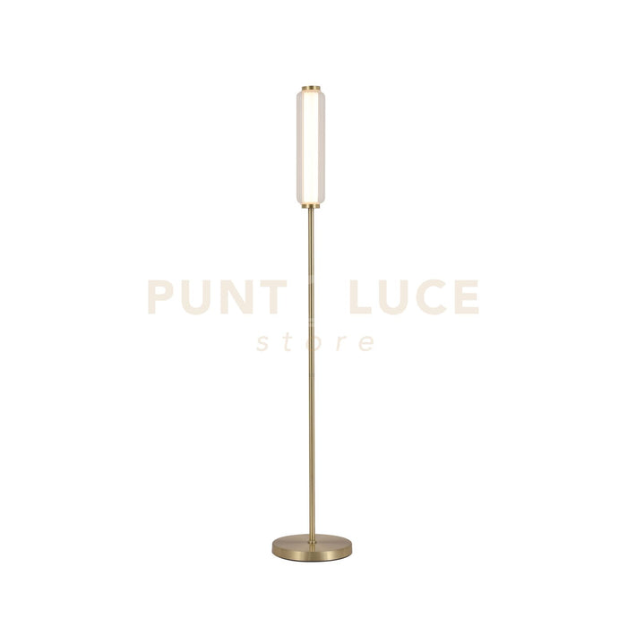 Lampada da terra a LED Mod, metallo ottone satinato, acrilico opalino e trasparente