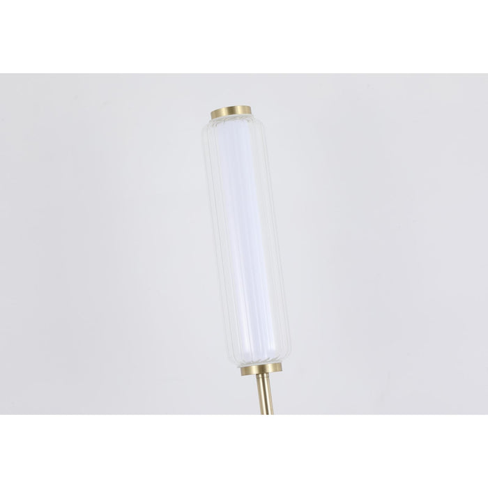 Lampada da terra a LED Mod, metallo ottone satinato, acrilico opalino e trasparente