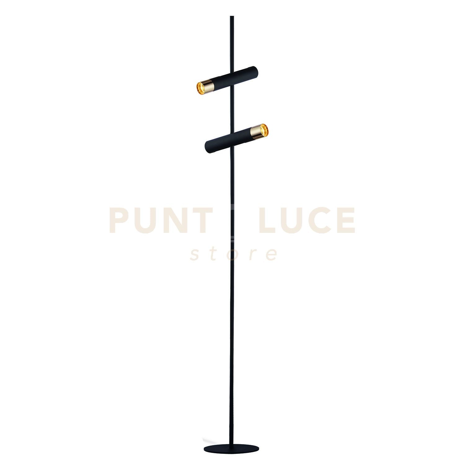 Lampada da terra a cilindro - Metallo nero e oro