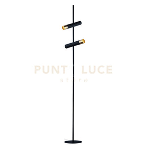 Lampada da terra a cilindro - Metallo nero e oro