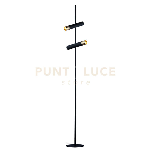 Lampada da terra a cilindro - Metallo nero e oro