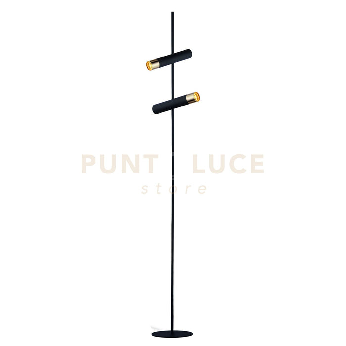 Lampada da terra a cilindro - Metallo nero e oro