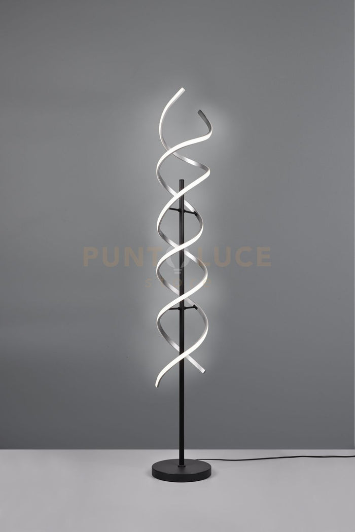 SEQUENCE PIANTANA LED 32W 4000lm, 2300+3000+4000K SPIRALE METALLO ALLUMINIO E NERO CON REGOLAZIONE INTENSITA' E TEMPERATURA DI COLORE DELLA LUCE CON INTERRUTTORE TOUCH H. 150CM