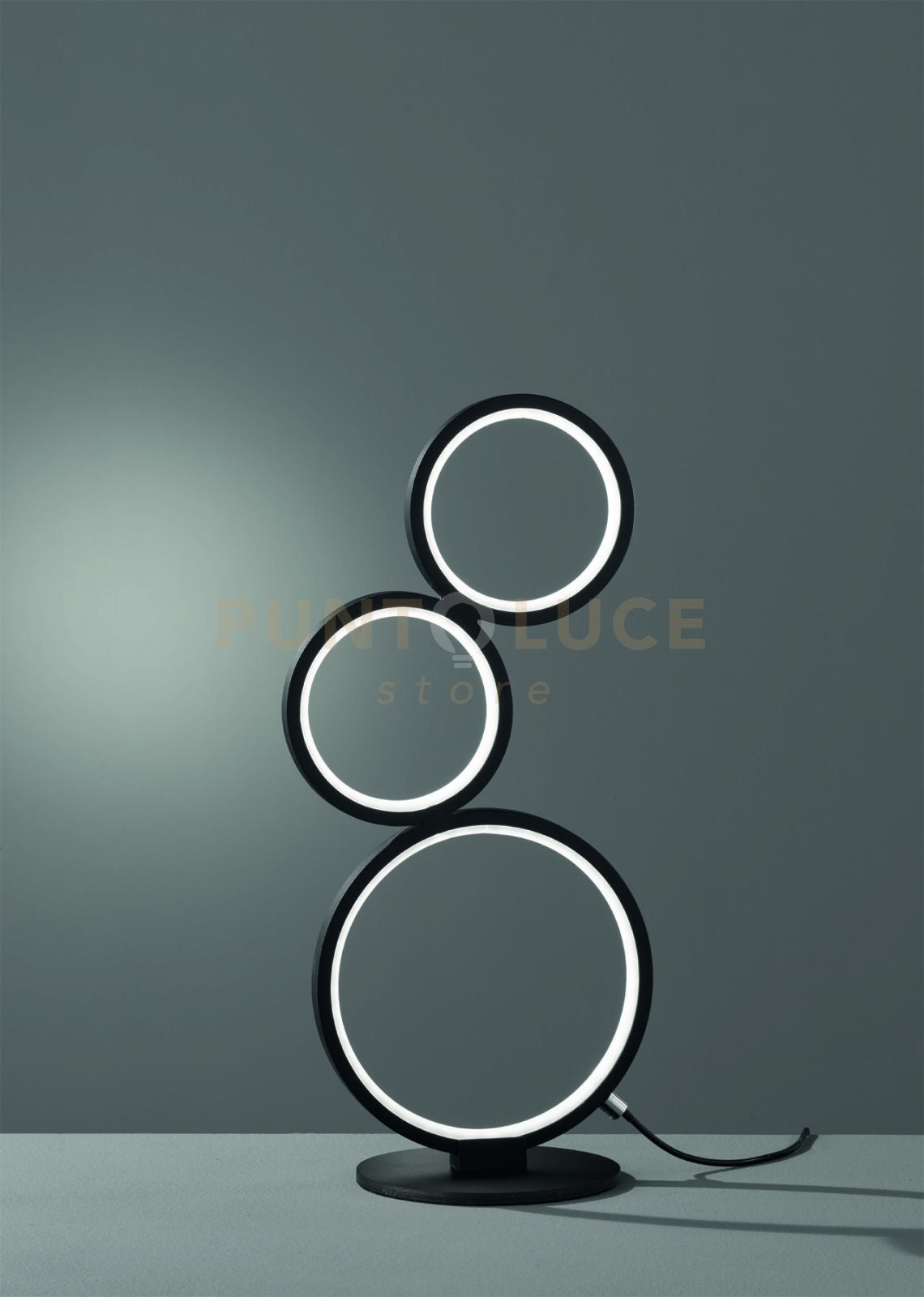 RONDO LAMPADA DA TAVOLO LED 17W 1900lm, 3000K 3 CERCHI METALLO NERO OPACO DIMMERABILE H. 45CM