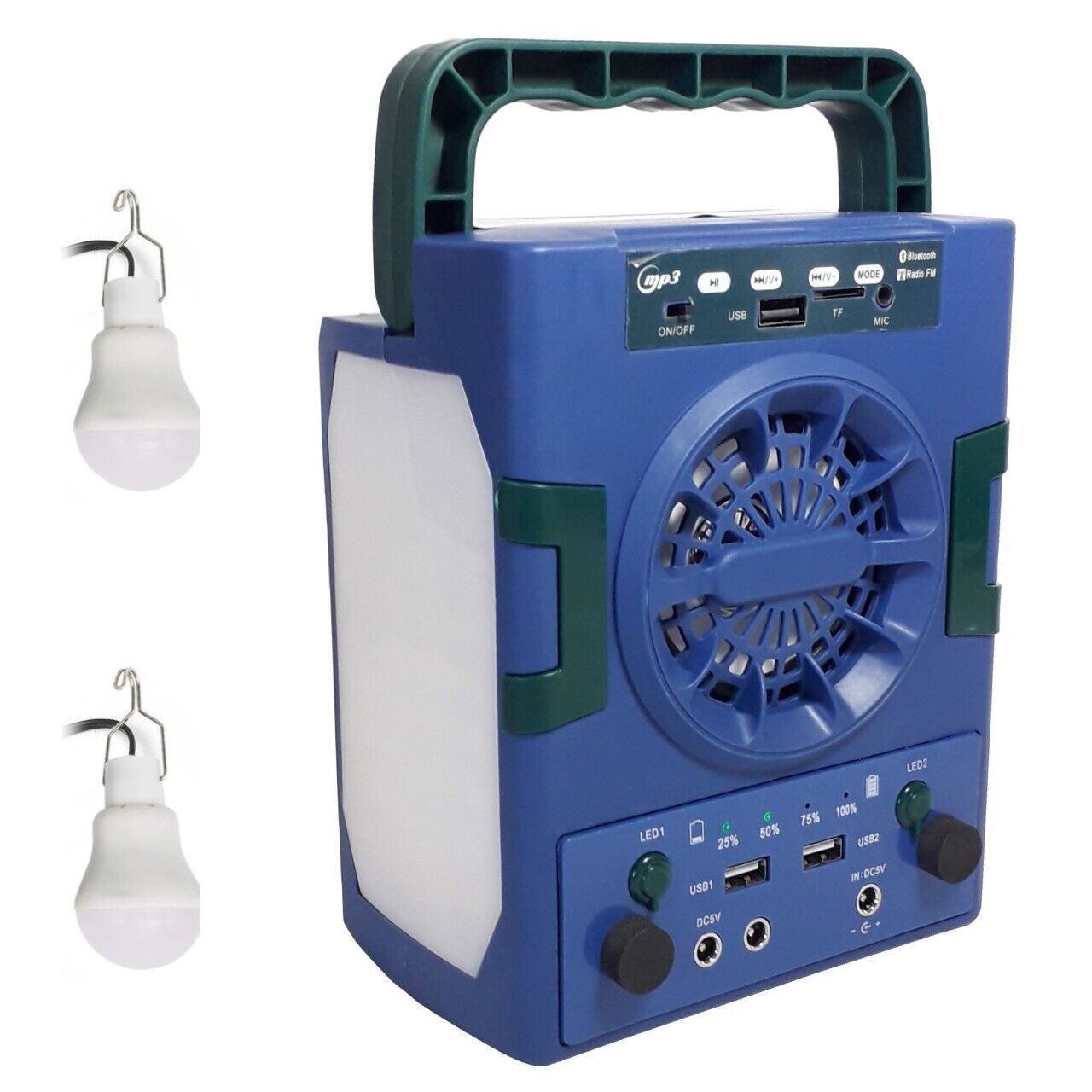 Lampada torcia emergenza solare campeggio 2 lampadine cassa bluetooth FM HP-666