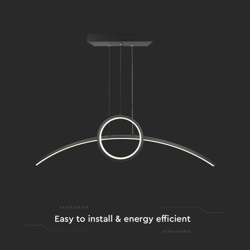 Lampadario LED a Sospensione 30W 3200lm dal Design Moderno Anello e Barra Curvata Colore Nero 4000K SKU-6933
