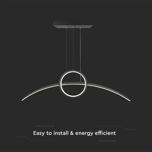 Lampadario LED a Sospensione 30W 3200lm dal Design Moderno Anello e Barra Curvata Colore Nero 4000K SKU-6933