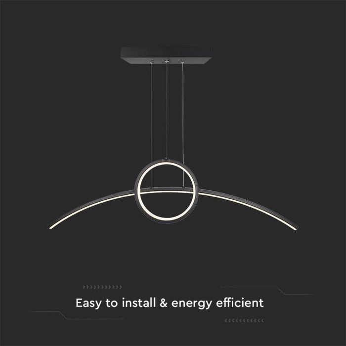 Lampadario LED a Sospensione 30W 3200lm dal Design Moderno Anello e Barra Curvata Colore Nero 4000K SKU-6933