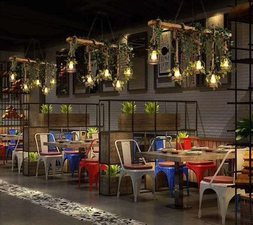 Lampadario Legno corda di canapa 5 Portalampada E27 MS05-5