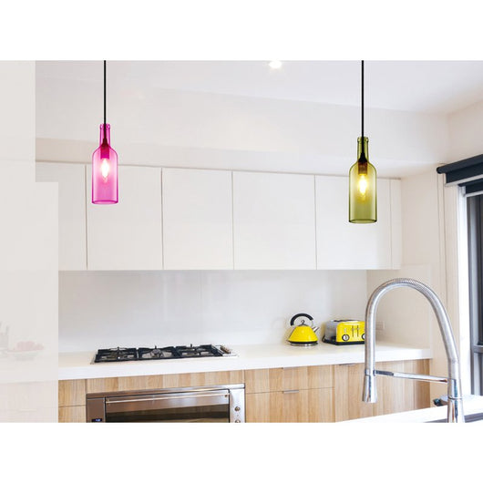 Lampadario a Sospensione Forma Bottiglia In Vetro Colore Trasparente Attacco E14 Per Ristorante Sushi Bar SKU-3771