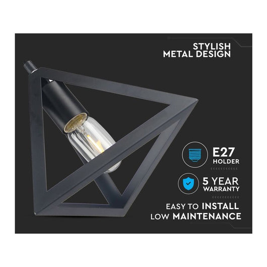 Lampadario a Sospensione Forma Piramide in Metallo Colore Nero Opaco Con Portalampada E27 Max 60W SKU-3832