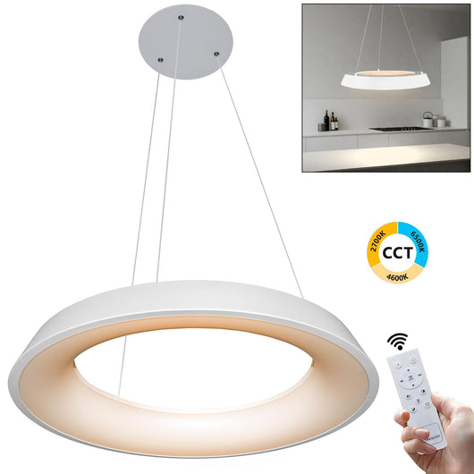 Lampadario soffitto cerchio luminoso LED 43W CCT pendente elegante sospensione dimmerabile luce tavolo cucina telecomando 230V 60cm BIANCO