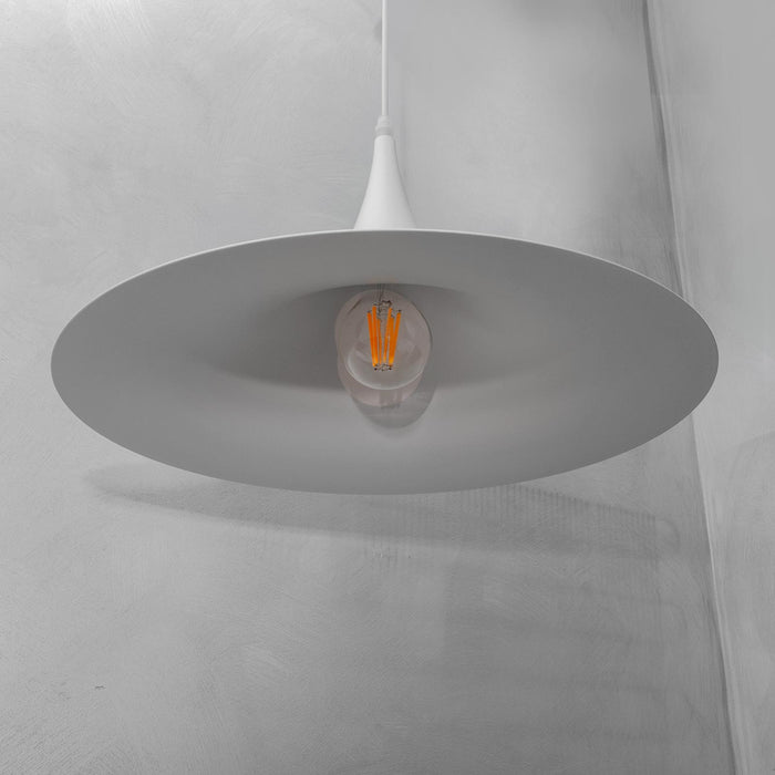 Lampadario industriale LED E27 cappello strega pendente vintage minimal tromba luce tavolo cucina pizzeria ristorante 230V BIANCO