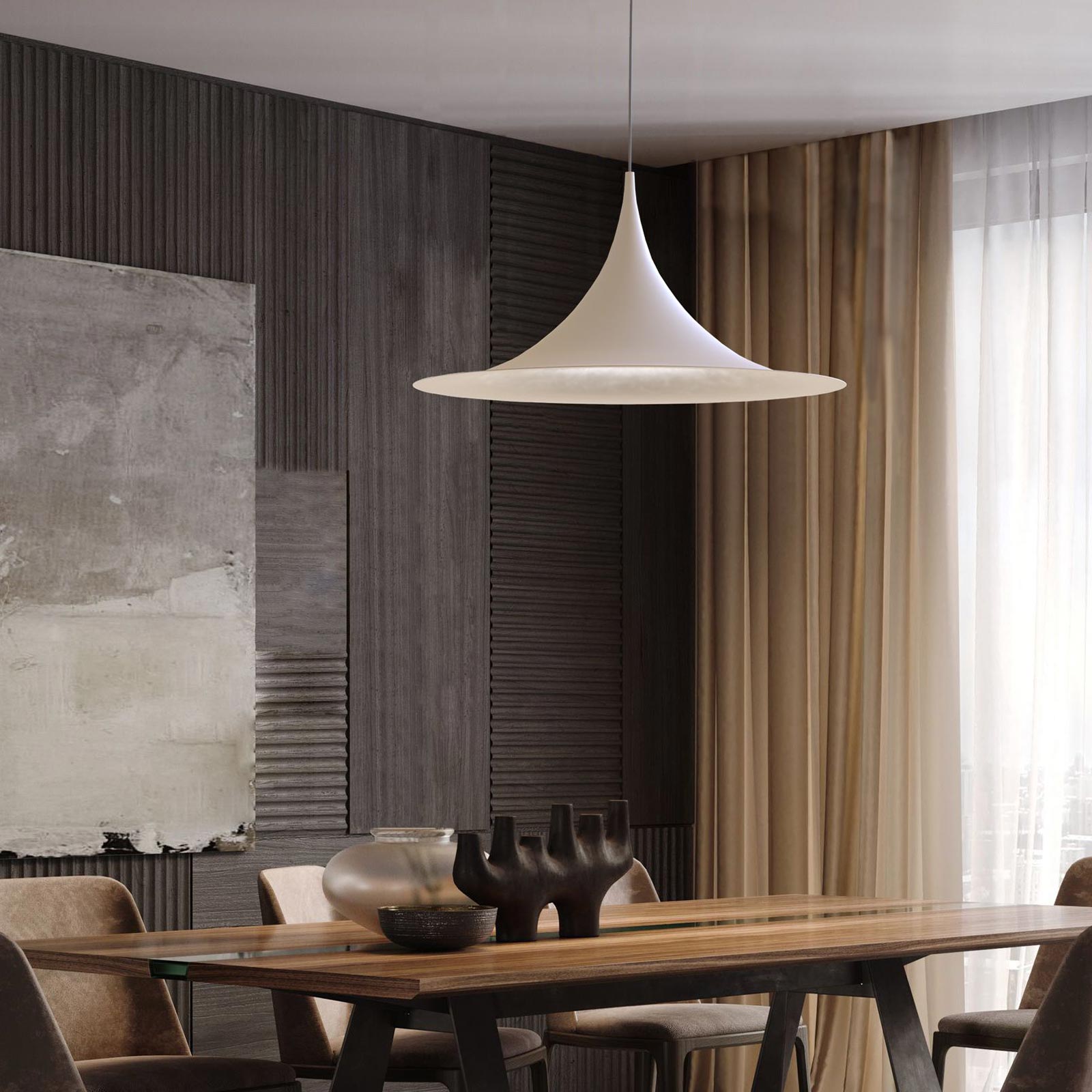 Lampadario industriale LED E27 cappello strega pendente vintage minimal tromba luce tavolo cucina pizzeria ristorante 230V BIANCO