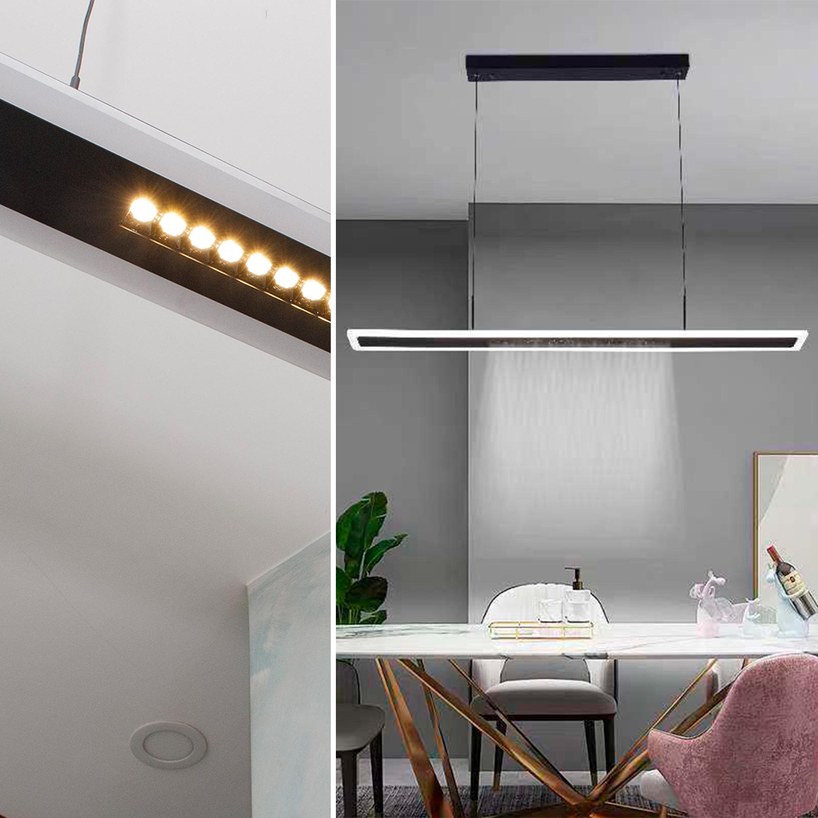 Lampadario moderno ufficio lampada pendente LED 70W CCT doppio LED con telecomando luce dimmerabile sospensione studio 230V NERO