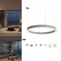 LAUTARO Lampadario LED 59W Pendente Lampada a Sospensione Circolare DALI Dimmerabile 90cm Luce Sala Ricevimento Ristorante Albergo GRIGIO 3000K