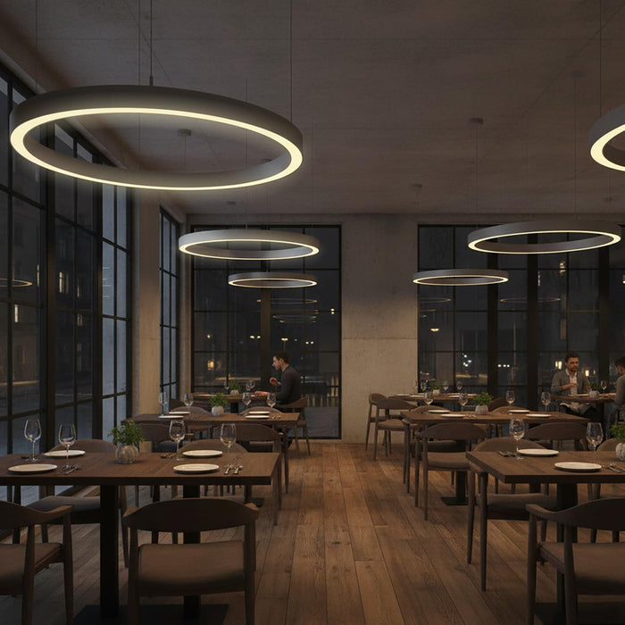 LAUTARO Lampadario LED 59W Pendente Lampada a Sospensione Circolare DALI Dimmerabile 90cm Luce Sala Ricevimento Ristorante Albergo GRIGIO 4000K