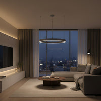 LAUTARO Lampadario LED 59W Pendente Lampada a Sospensione Circolare DALI Dimmerabile 90cm Luce Sala Ricevimento Ristorante Albergo GRIGIO 4000K