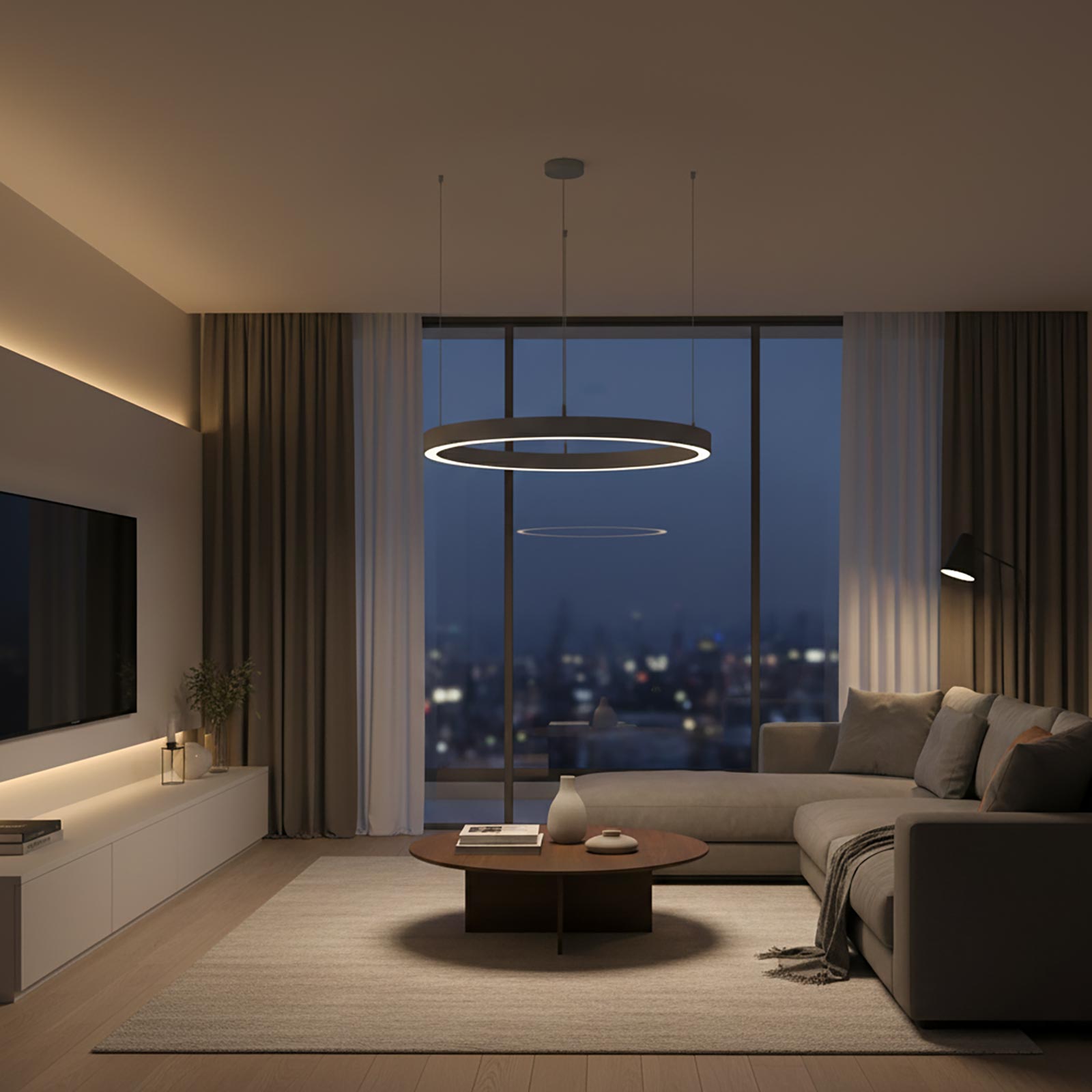 LAUTARO Lampadario LED 59W Pendente Lampada a Sospensione Circolare DALI Dimmerabile 90cm Luce Sala Ricevimento Ristorante Albergo GRIGIO 3000K