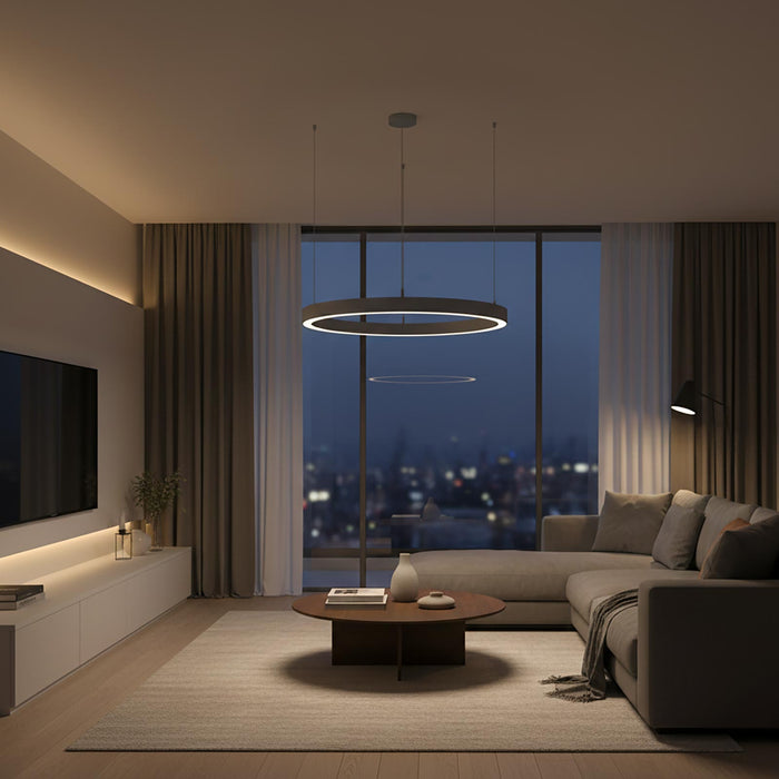 LAUTARO Lampadario LED 59W Pendente Lampada a Sospensione Circolare DALI Dimmerabile 90cm Luce Sala Ricevimento Ristorante Albergo GRIGIO 3000K