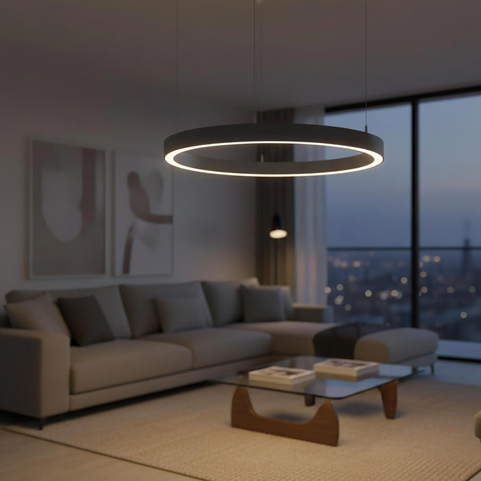 LAUTARO Lampadario LED 59W Pendente Lampada a Sospensione Circolare DALI Dimmerabile 90cm Luce Sala Ricevimento Ristorante Albergo GRIGIO 4000K