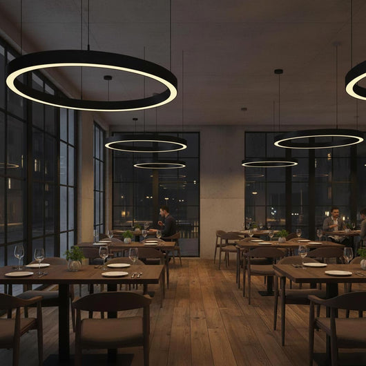 LAUTARO Lampadario LED 59W Pendente Lampada a Sospensione Circolare DALI Dimmerabile 90cm Luce Sala Ricevimento Ristorante Albergo NERO 3000K