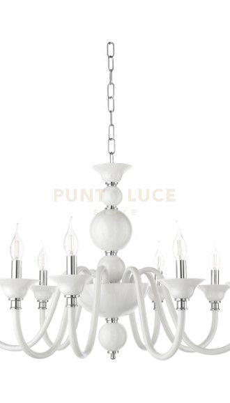 LAMPADARIO TEBE 6 LUCI BIANCO E CROMO ATTACCO E14 D.70CM