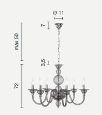 LAMPADARIO TEBE 6 LUCI BIANCO E CROMO ATTACCO E14 D.70CM