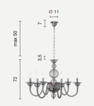 LAMPADARIO TEBE 6 LUCI BIANCO E CROMO ATTACCO E14 D.70CM