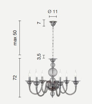LAMPADARIO TEBE 6 LUCI BIANCO E CROMO ATTACCO E14 D.70CM